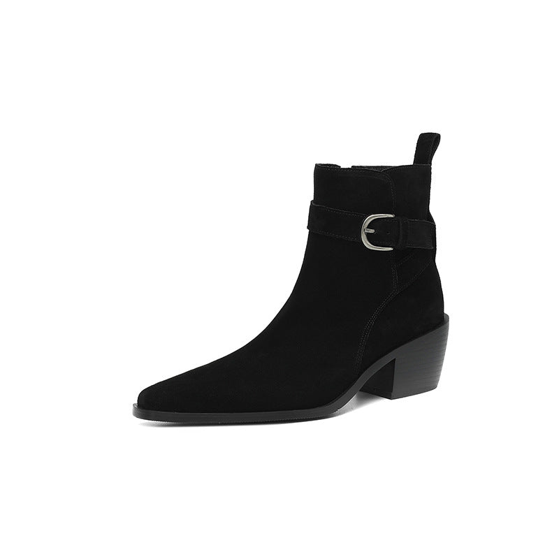 Suede Leather Chunky-heel Autumnwinter Fleece-lined Suede Boots