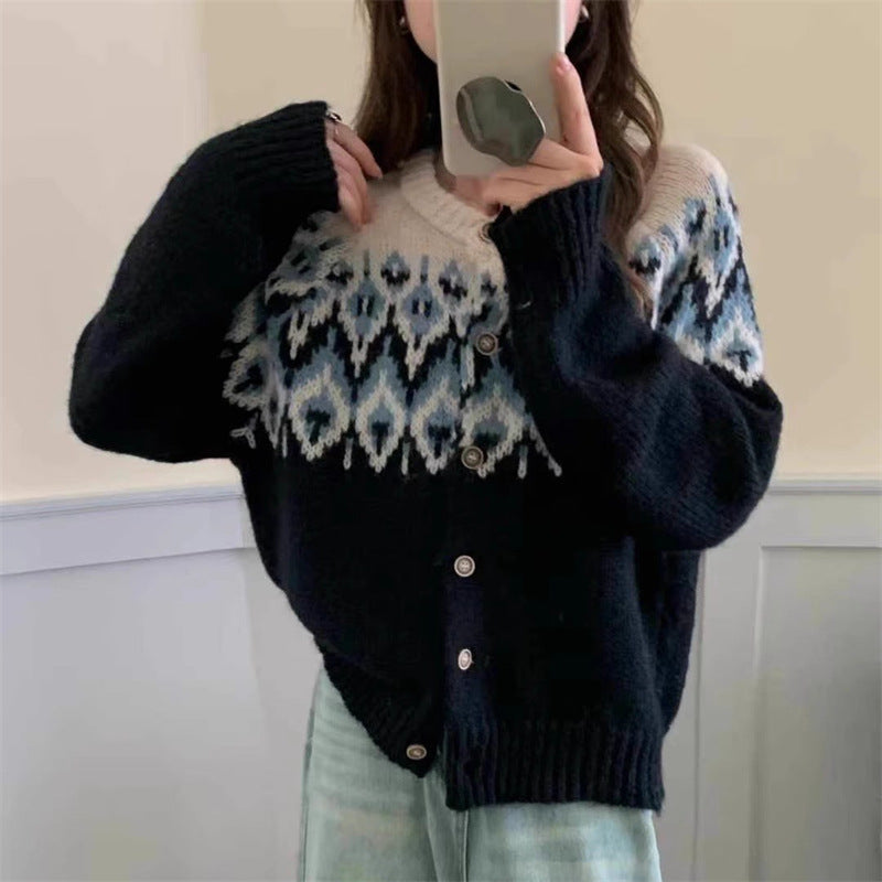 Jacquard Knitted Cardigan Women's Sweater