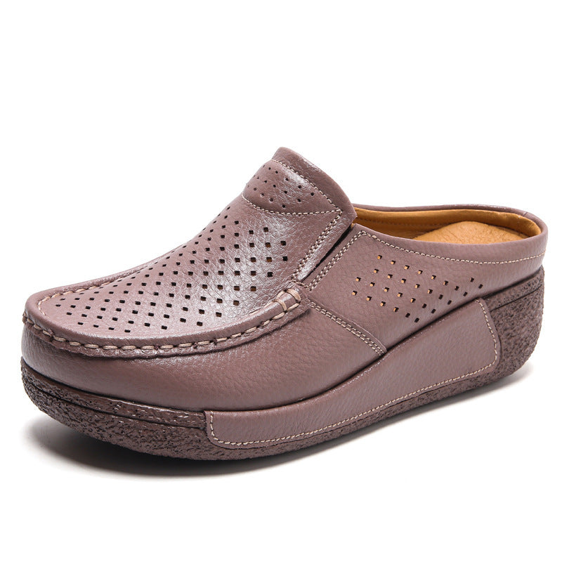 Fashionable All-match Rocking Shoes Thick-soled Muffin Closed Toe Half Slippers
