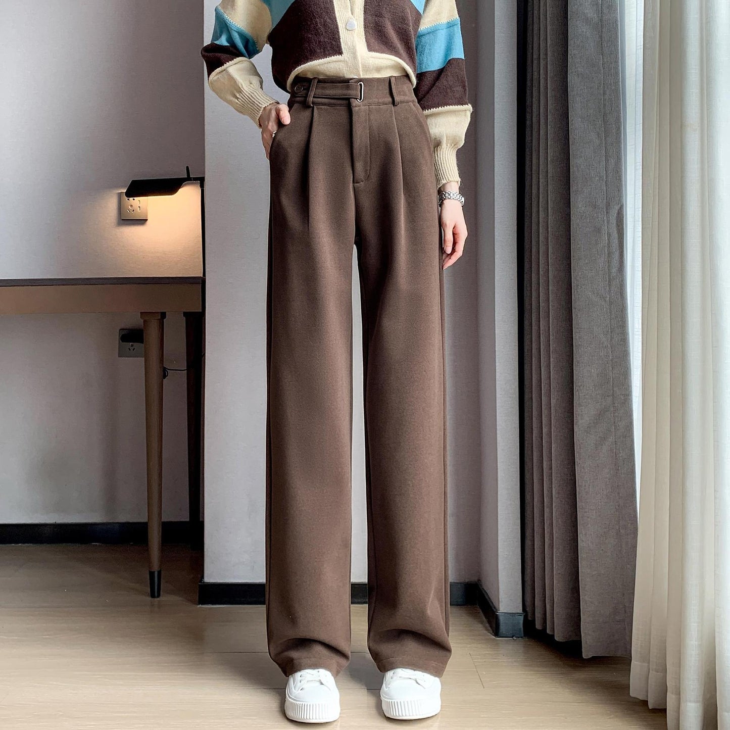 Female Autumn And Winter Loose Casual Woolen Straight-leg Pants