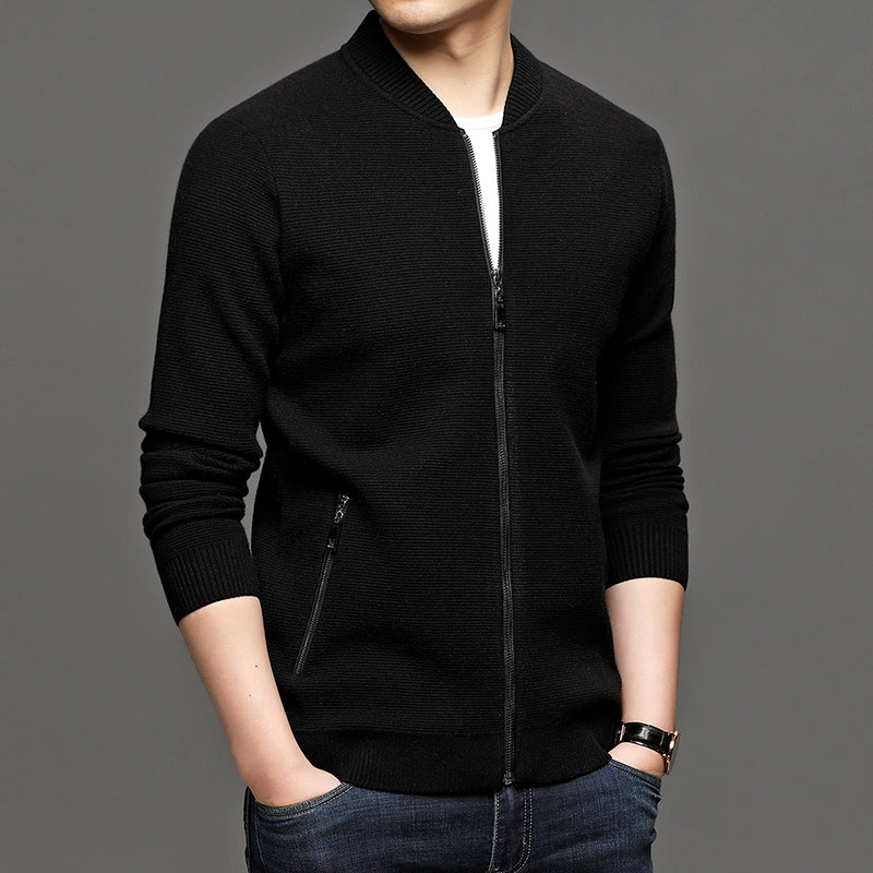 Business Men's Solid Color Knitted Jacket Men's Fashion All-match
