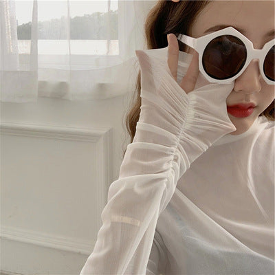 Mesh Bottoming Shirt Candy Color Cascading Collar Long Sleeve T-shirt