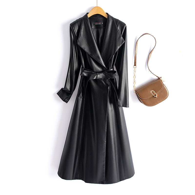 Autumn New Female Leather Windbreaker Slim Fit Slimming All-matching