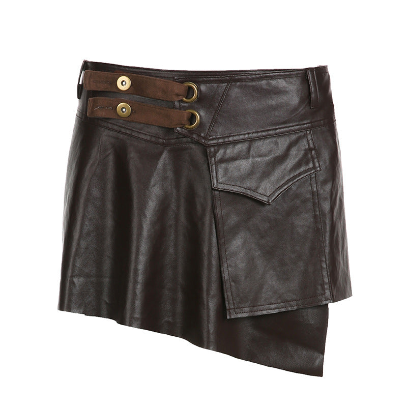 Retro Pocket Stitching A- Line Style Irregular With Personality Skirt