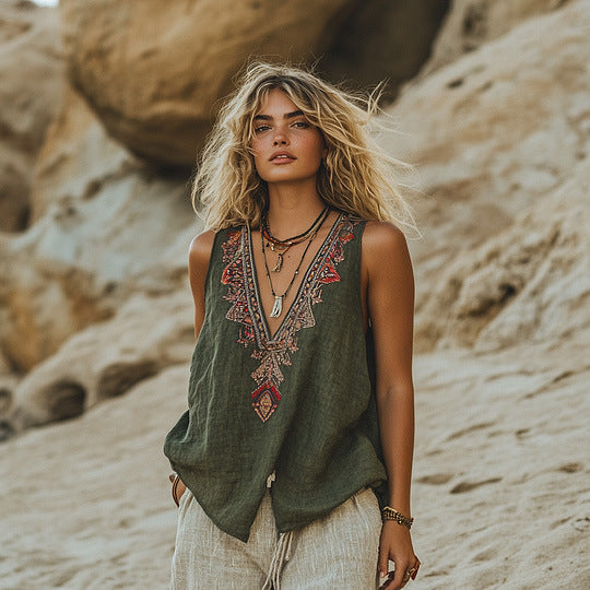 New Womens V Neck Tank Top With A Botanical Floral Print