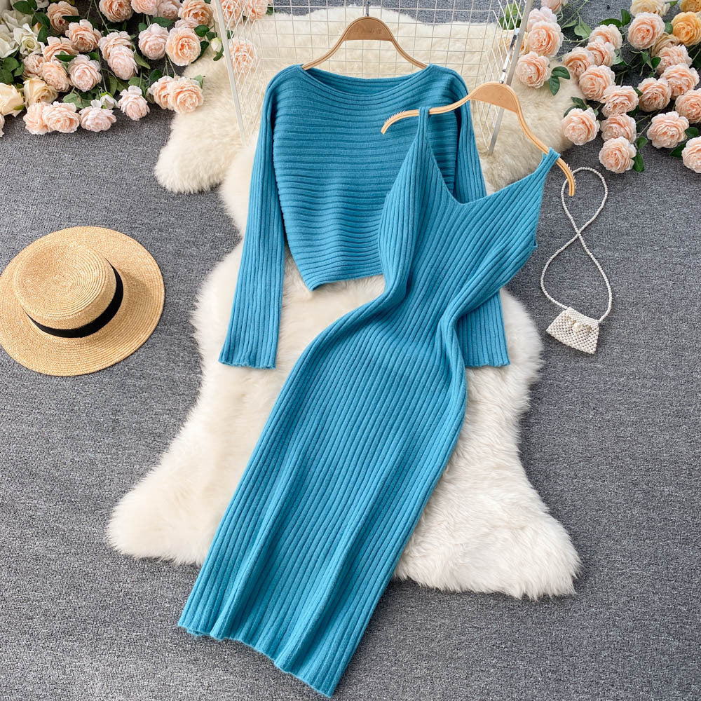 Retro Top With Straps V-neck And An Elegant Bodycon Dress