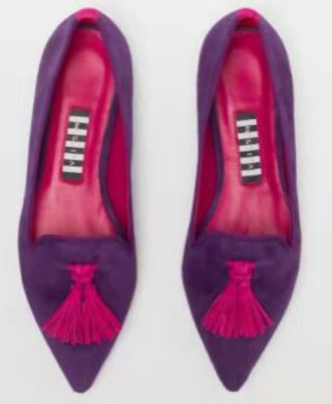 Women's Low-cut Pointed-toe Colorblock Tassel Flat Shoes
