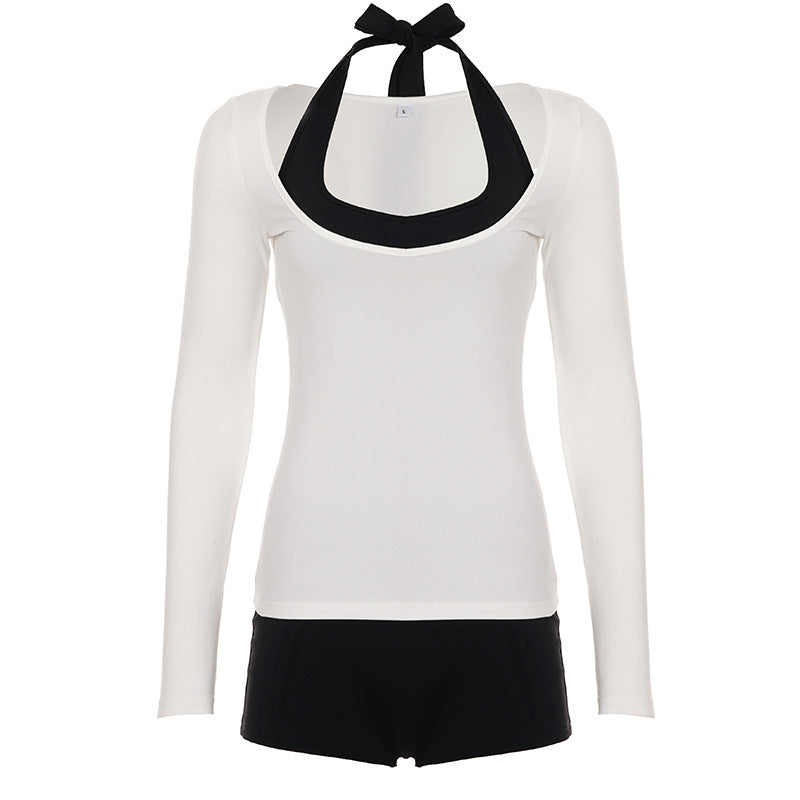 Women's Casual Two-piece Set With Halter Neck Jumpsuit Shorts