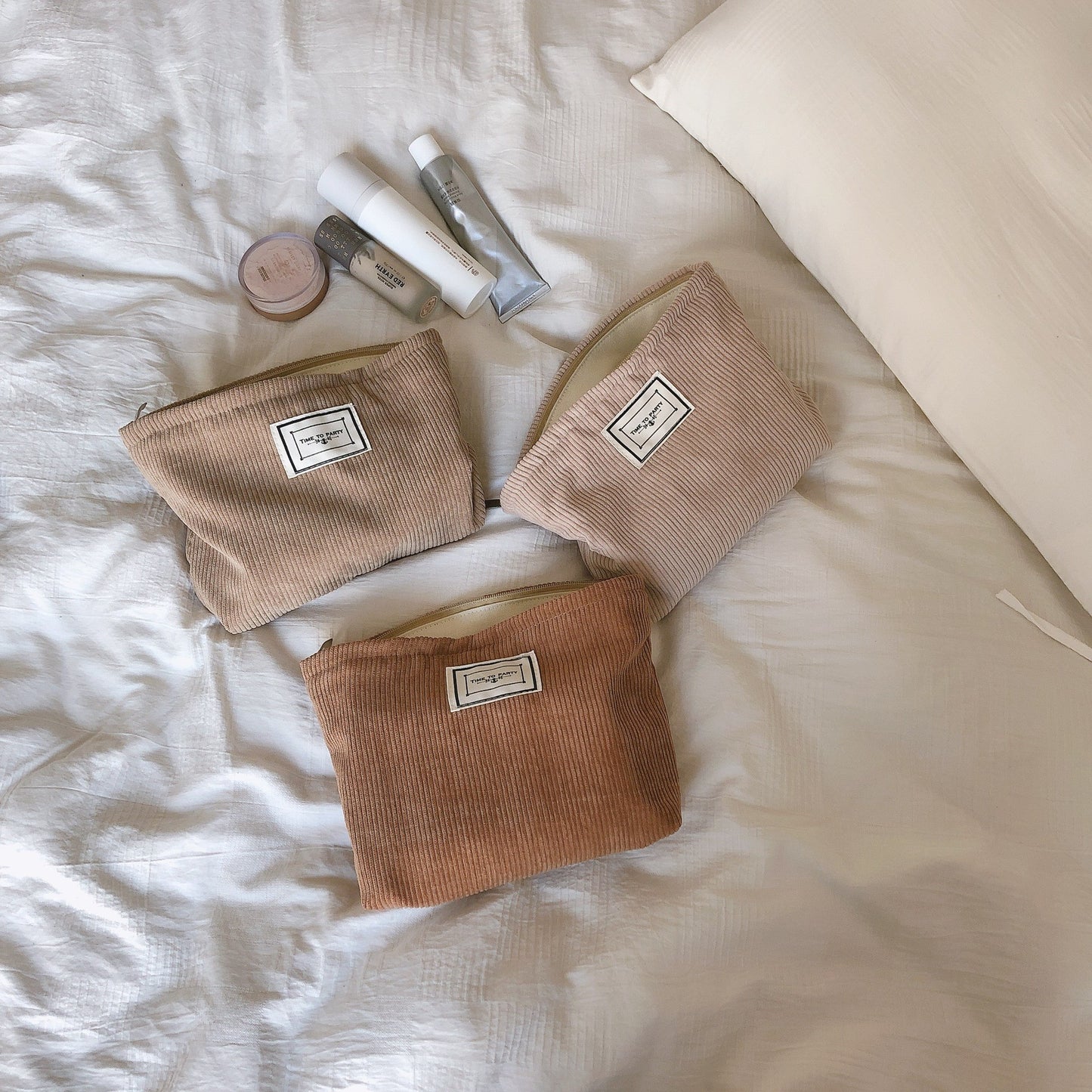 Creamy Beige Brown Camel Cosmetic Bag
