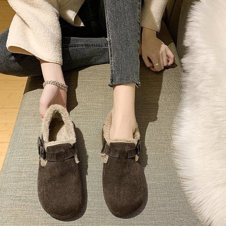 Color Soft Fur And Velvet Cotton Shoes