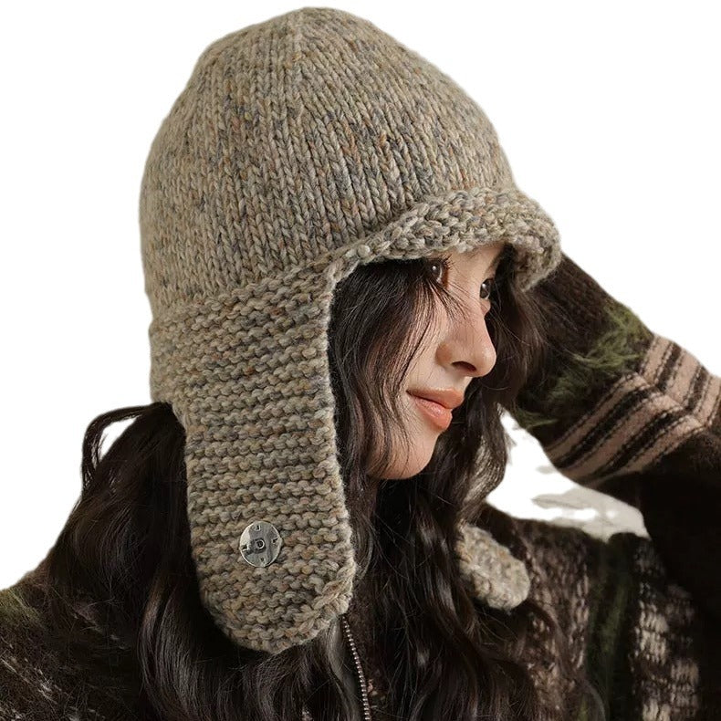 Retro Face-looking Small Mixed Color Woven Knitted Earmuffs Hat