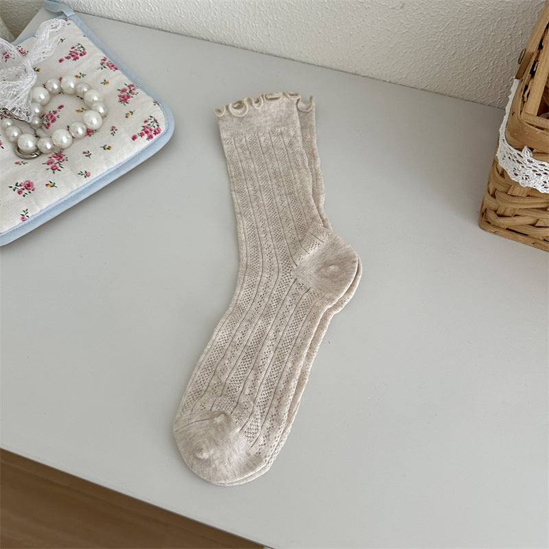 Mesh Hollow Out Solid Color Stringy Selvedge Mid-calf Length Loose Socks Breathable Sweat Absorbing