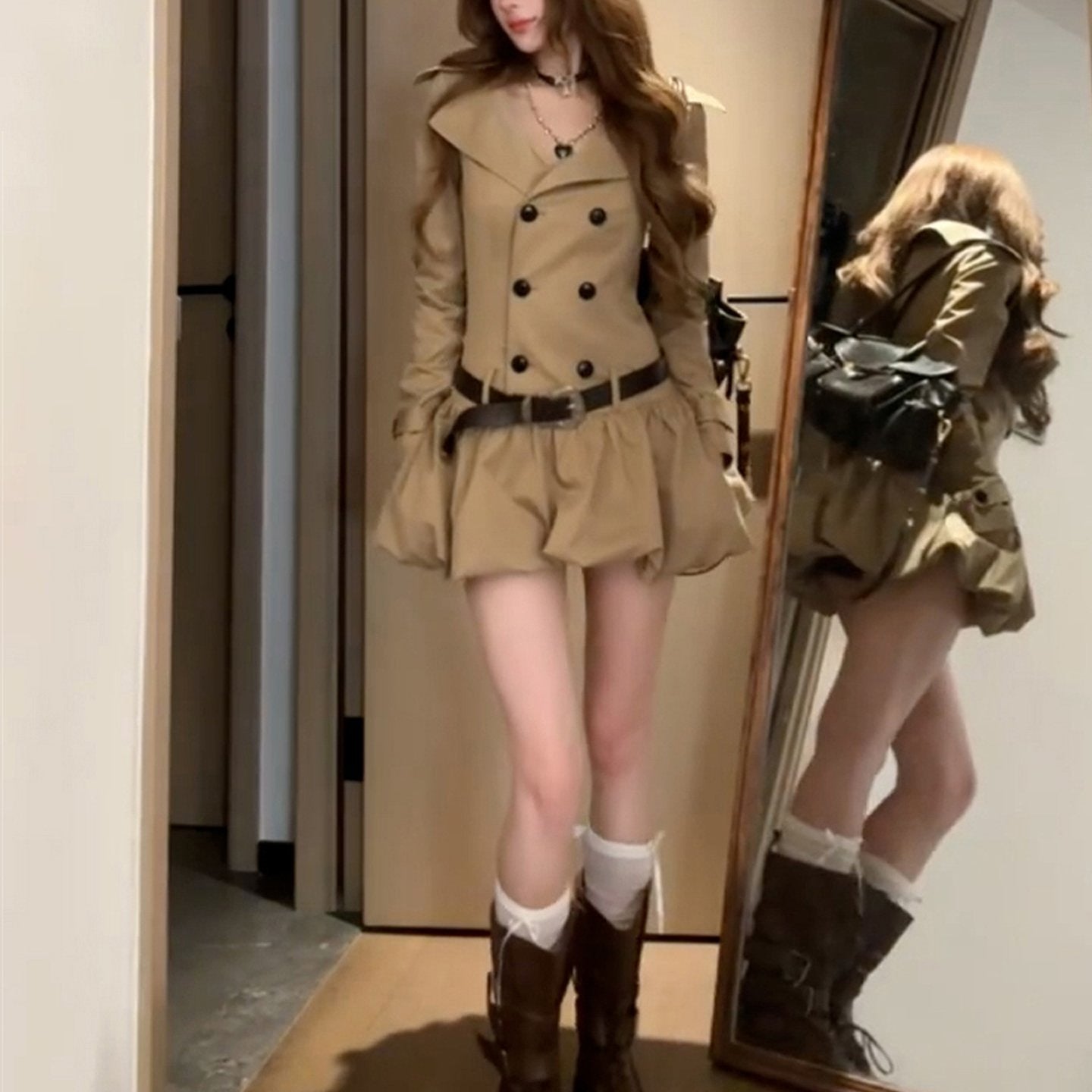 Korean-style Preppy Merlot Long-sleeve Dress