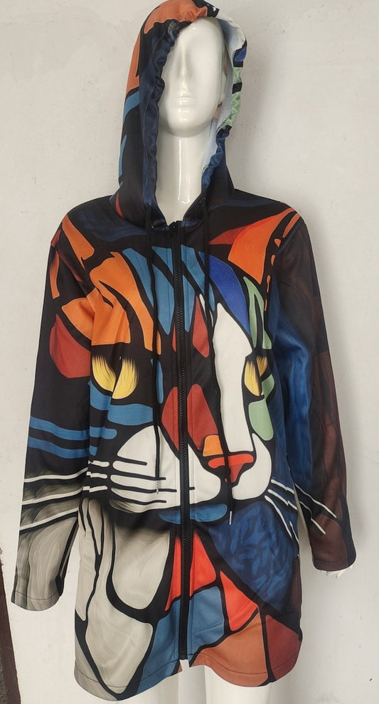 Creative 3D Digital Printing Stand-up Single Layer Collar Jacket