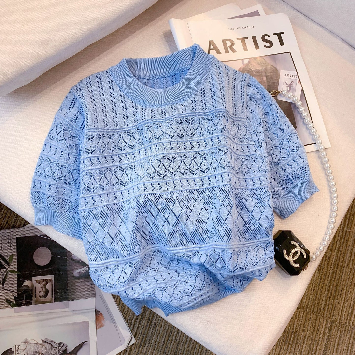Design Sense Hollow-out Elegant Short Knitwear