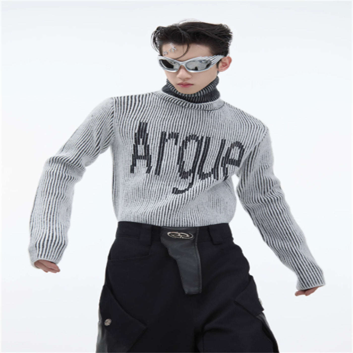 Niche Three-dimensional Groove High Collar Slim Sweater  Men