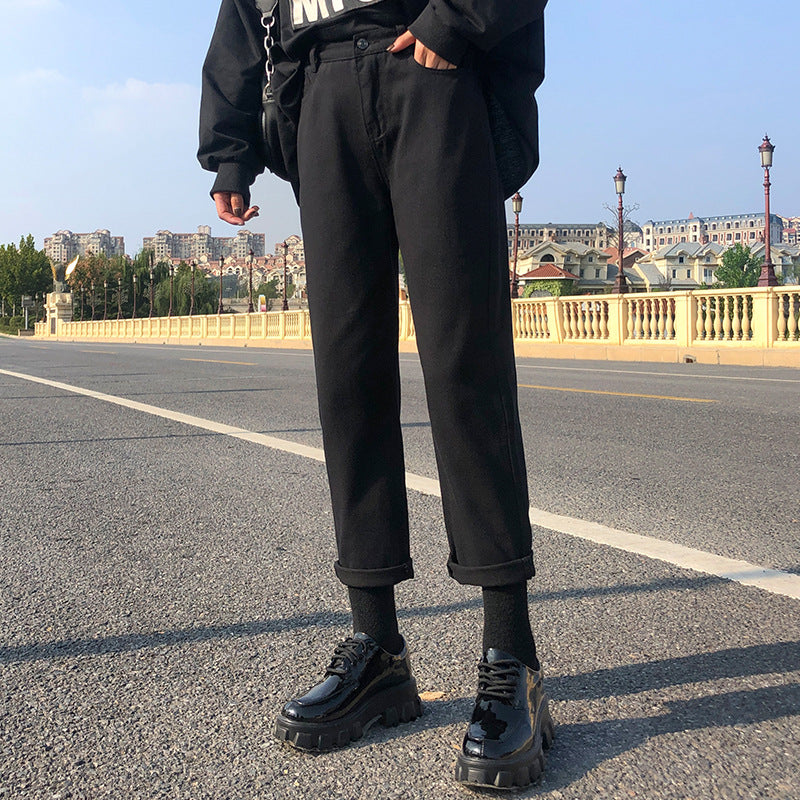 Women's Jeans Korean Style Straight Wide Leg Pants High Waist Drape