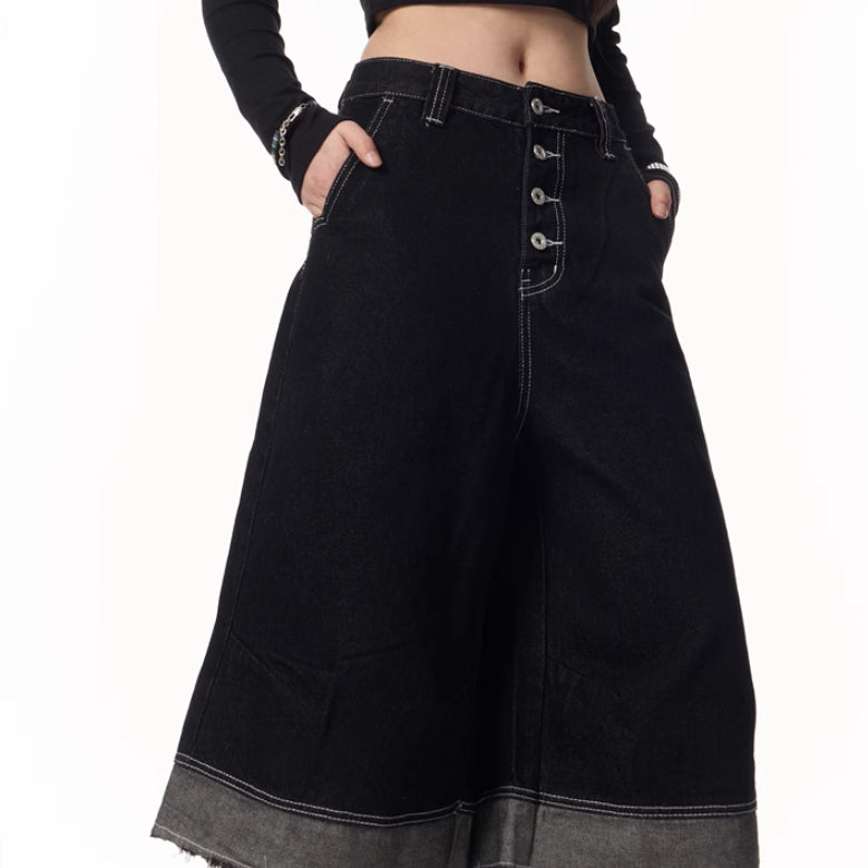 Women's American-style Retro Design Raw Edge Denim Cropped Pants