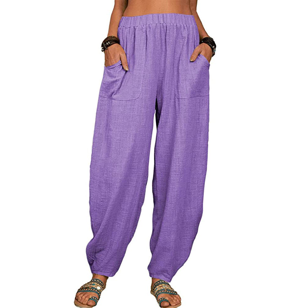 Harem Pants Summer Fashion Solid Color Pockets Trousers Womens Clothing