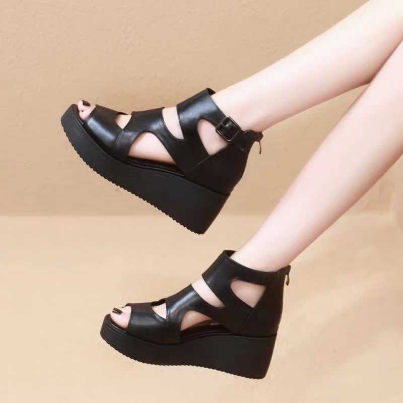 Sandals, Lightweight Seasonal Shoes, One-word Buckle And Platform Platform Wedge Shoes