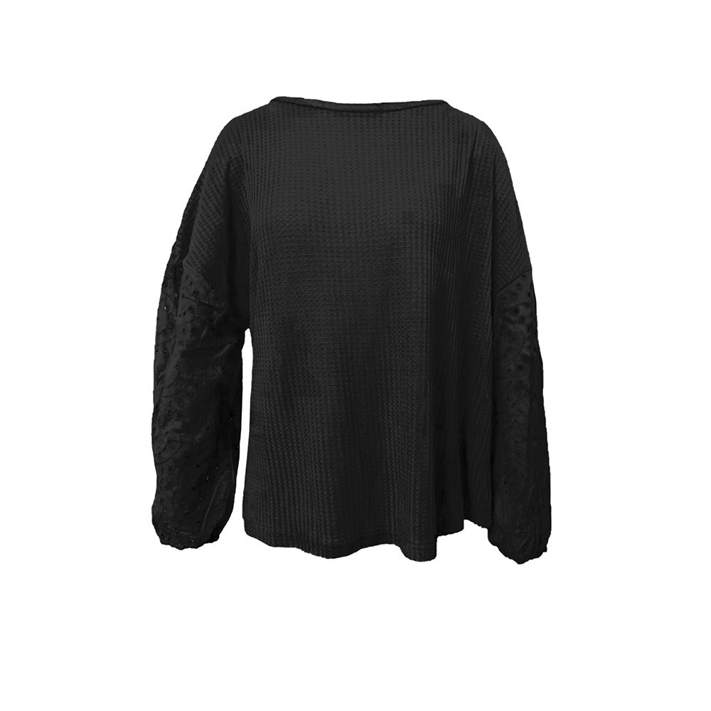 Europæisk og amerikansk løs, diagonal krave, udhulet langærmet off-shoulder top