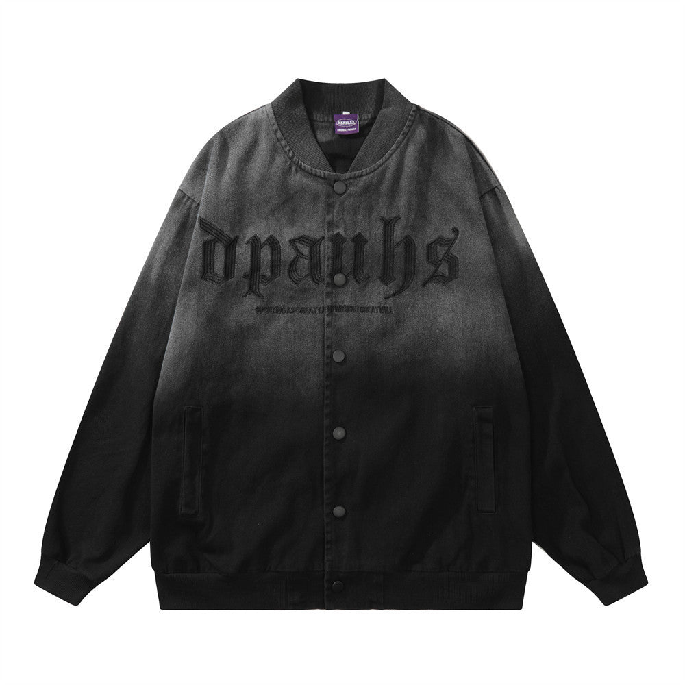 Tie-dye Gradient Embroidered Letter Denim Coat Trendy Street High Street Loose Jacket
