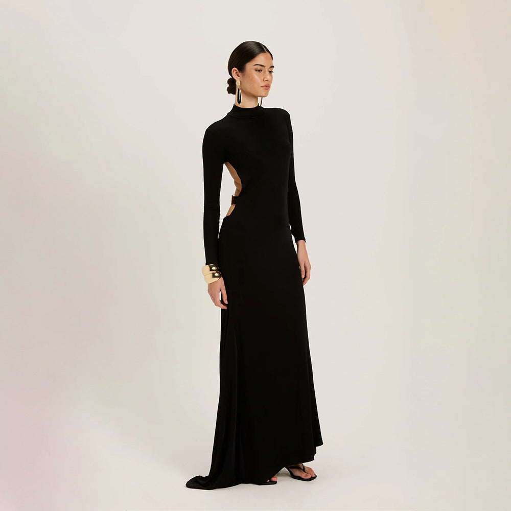 Winter Fashion Chic And Sexy Dress With A High Neck And Open Back