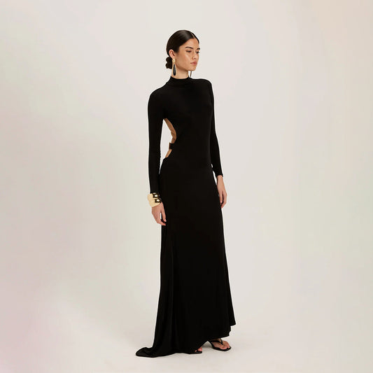 Winter Fashion Chic And Sexy Dress With A High Neck And Open Back