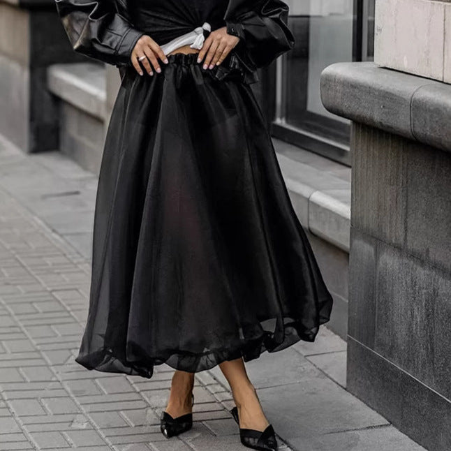 Black Sexy See-through Mesh High Waist Skirt