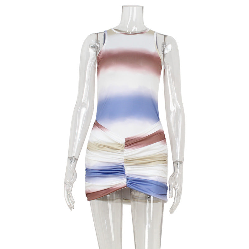 New Summer American-Style Sleeveless Tie-Dye Contrast-Color Dress