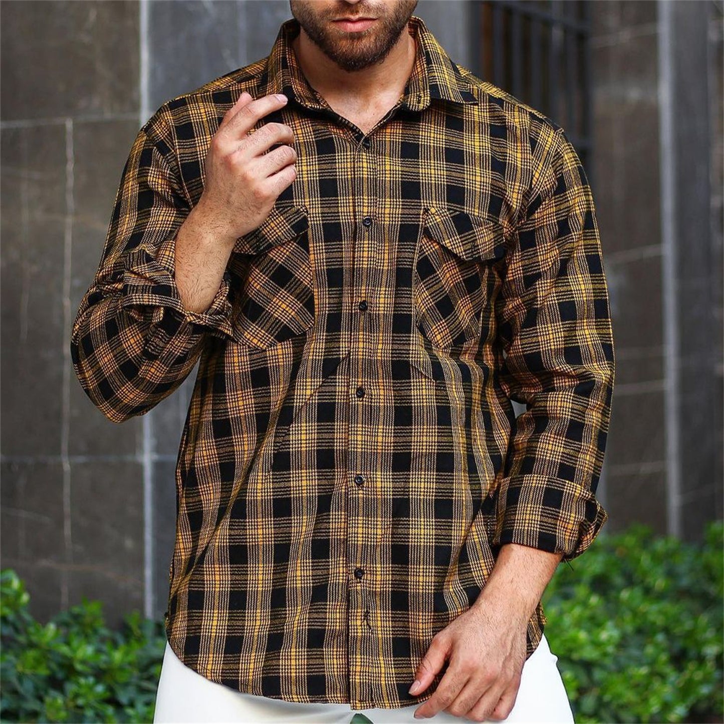 Mens Stylish Western-style Long-sleeve Shirt Top