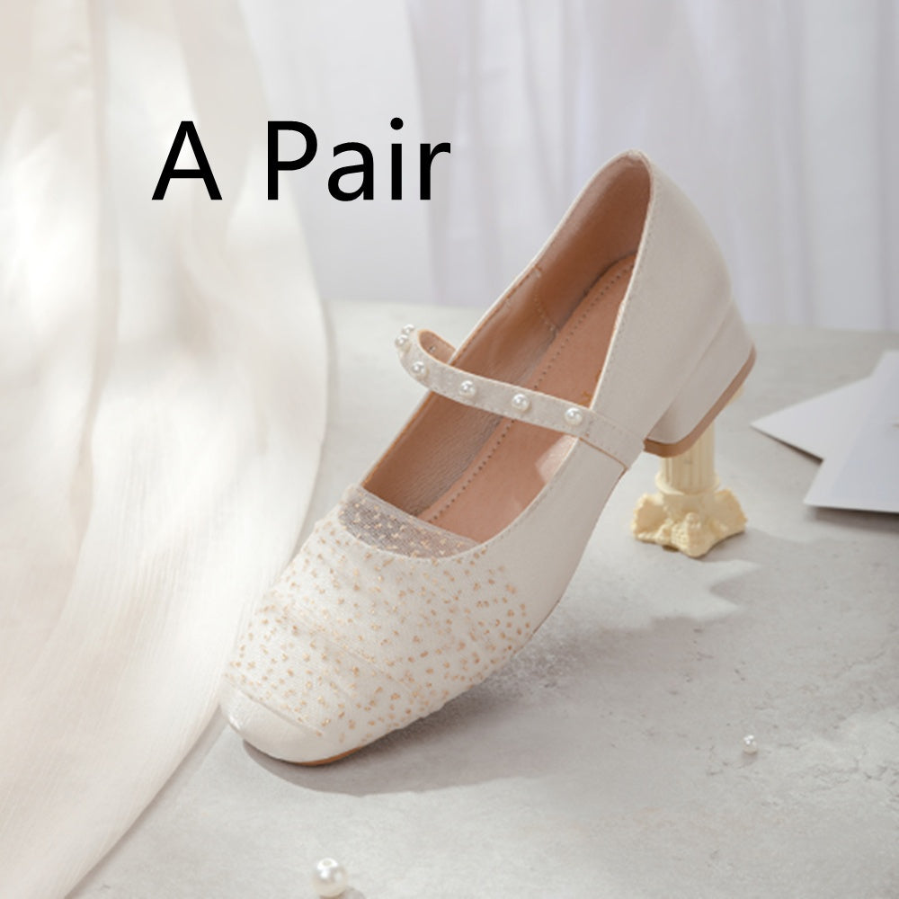 Women's Low Heel Pearl Fairy Country Style Mary Jane Cheongsam Shoes