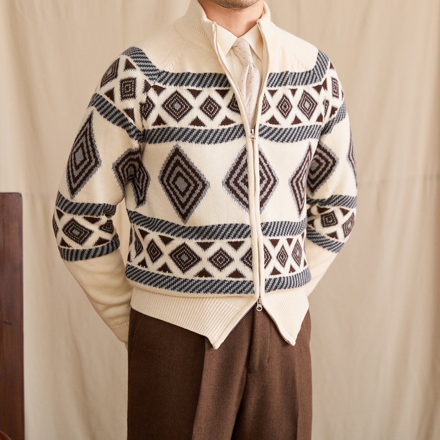 Jacquard Sweater Stand Collar Coat