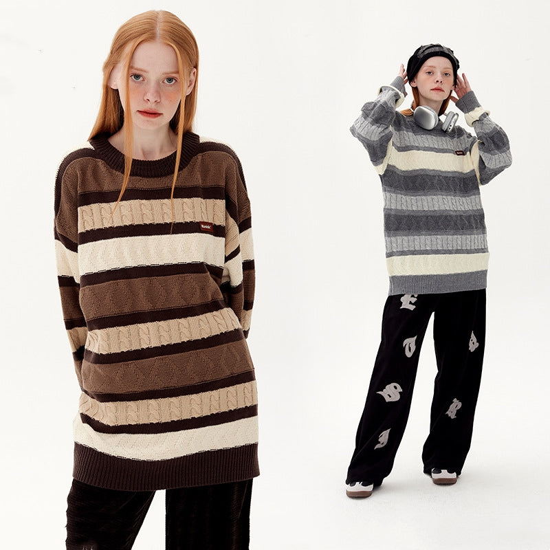 Japanese-style Retro Jacquard Contrast Color Striped Sweater