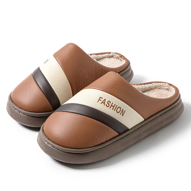Women's Poop Leather Cotton Slippers