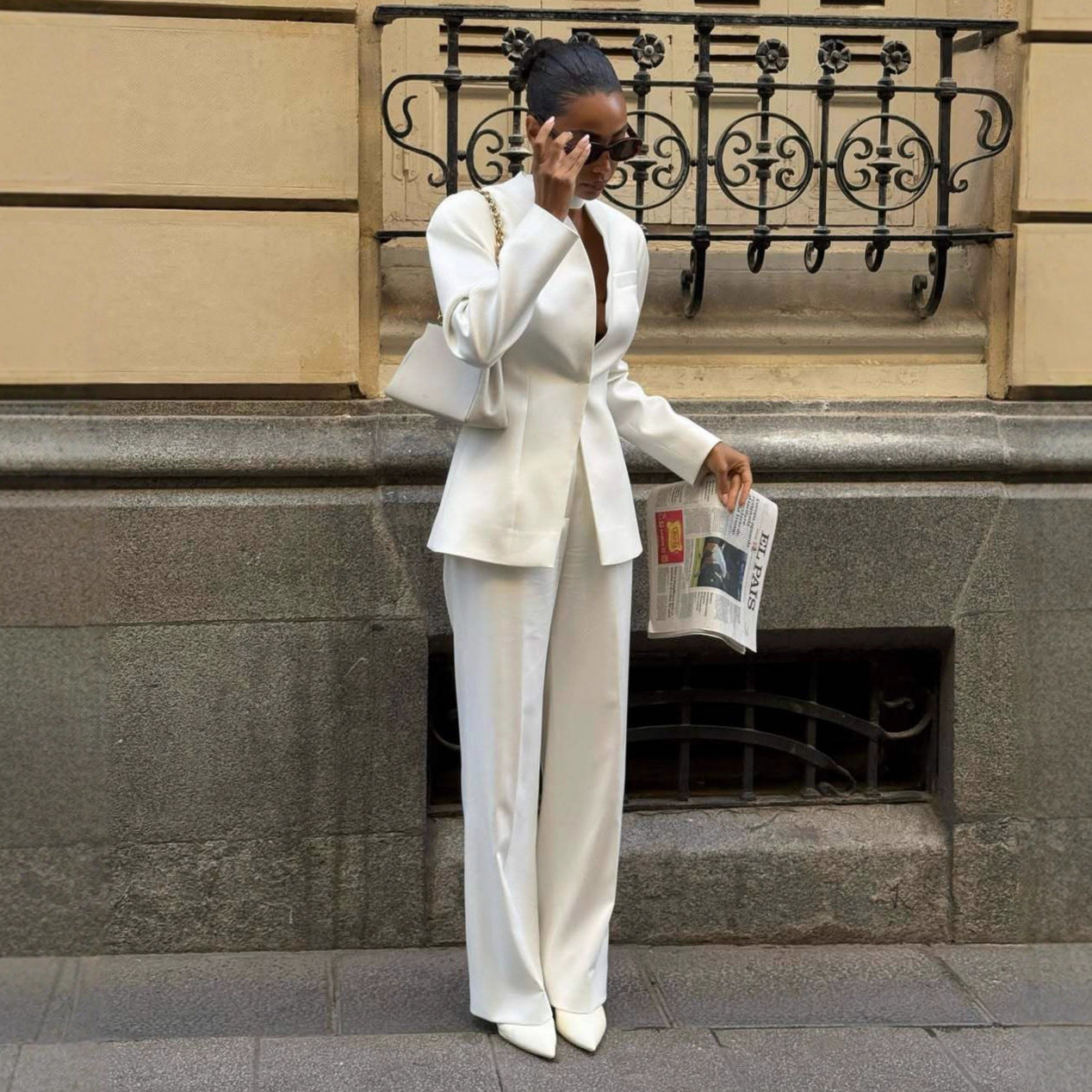 Long-sleeve Jacket And Loose Wide-leg Pants Set