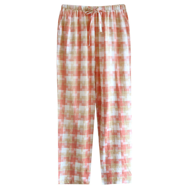 Women's Fashion Casual Cotton Plaid Gauze Trousers