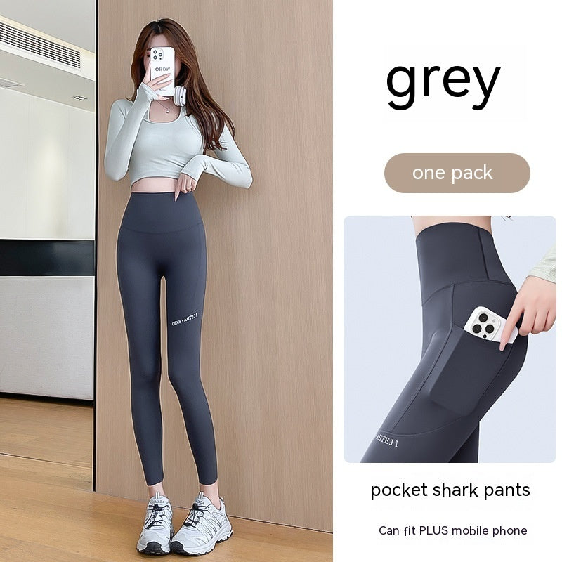 Fall High Waist Hip Lifting And Belly Contracting Yoga Barbie Bodybuilding Pocket Leggings