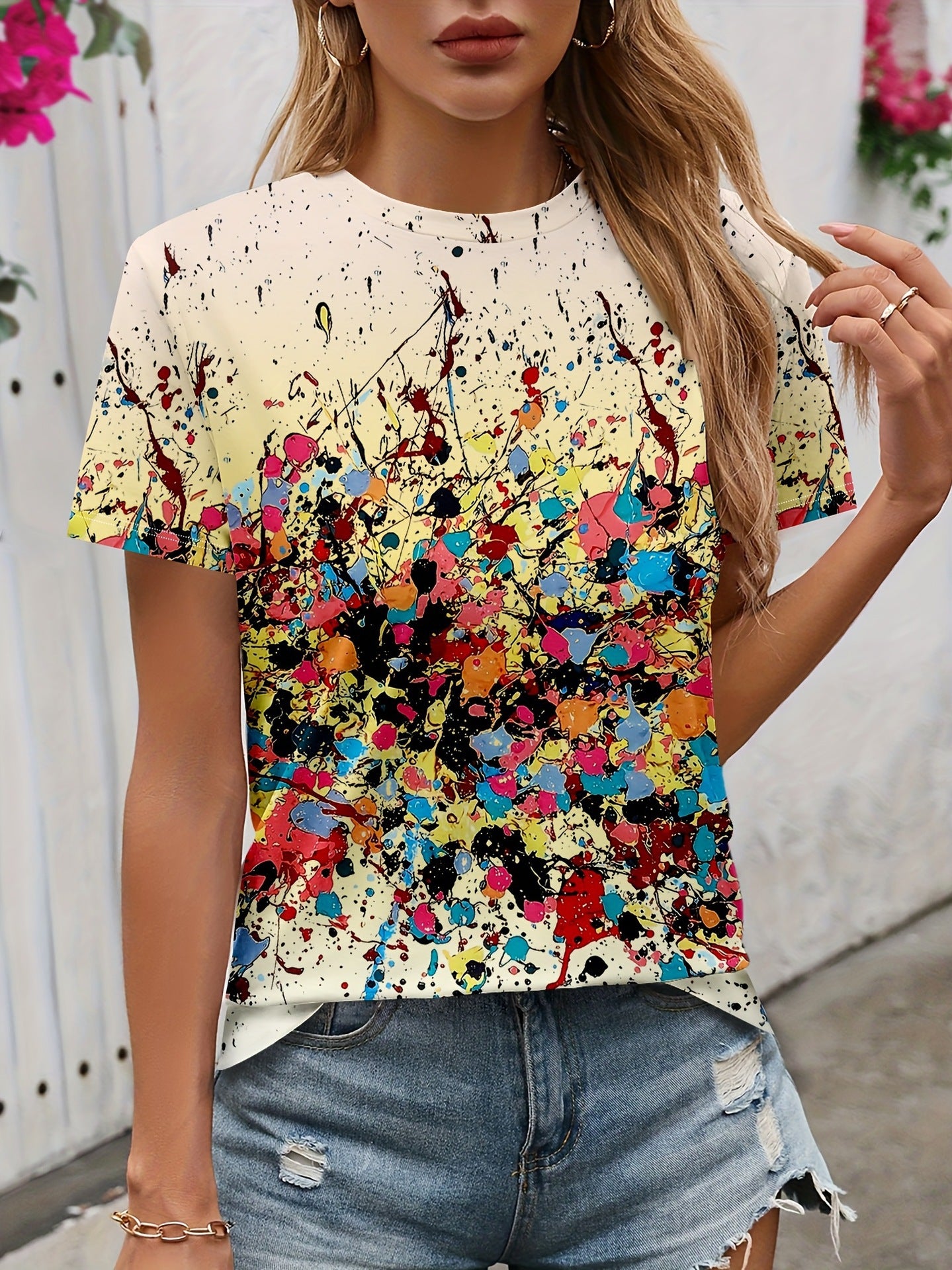 Women's 3D Printed Pattern Garden Collar Short Sleeve