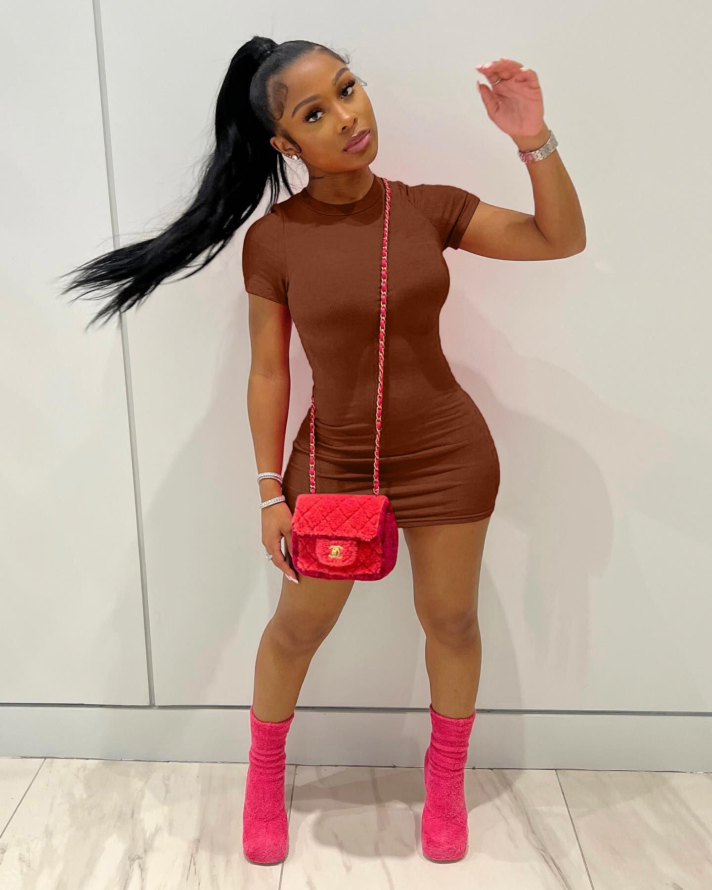 Women's Tight-fitting Solid Color Hip Mini Dress