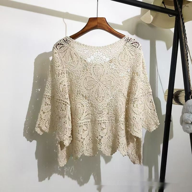 Beach Vacation Hollow-Out Crochet Blouse Top