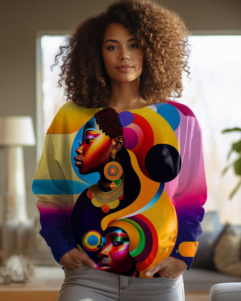 Polyester Women's Round-neck Long-sleeved Sweater Printing