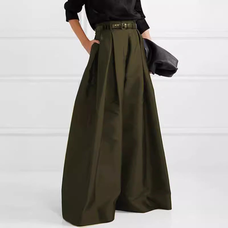 High Waist Loose Pleated Solid Color Dress