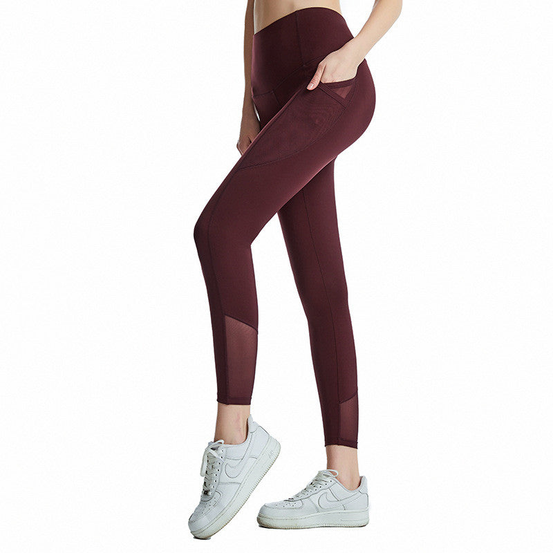 Nude High Waist Breathable Hollow Mesh Sports Fitness Pants