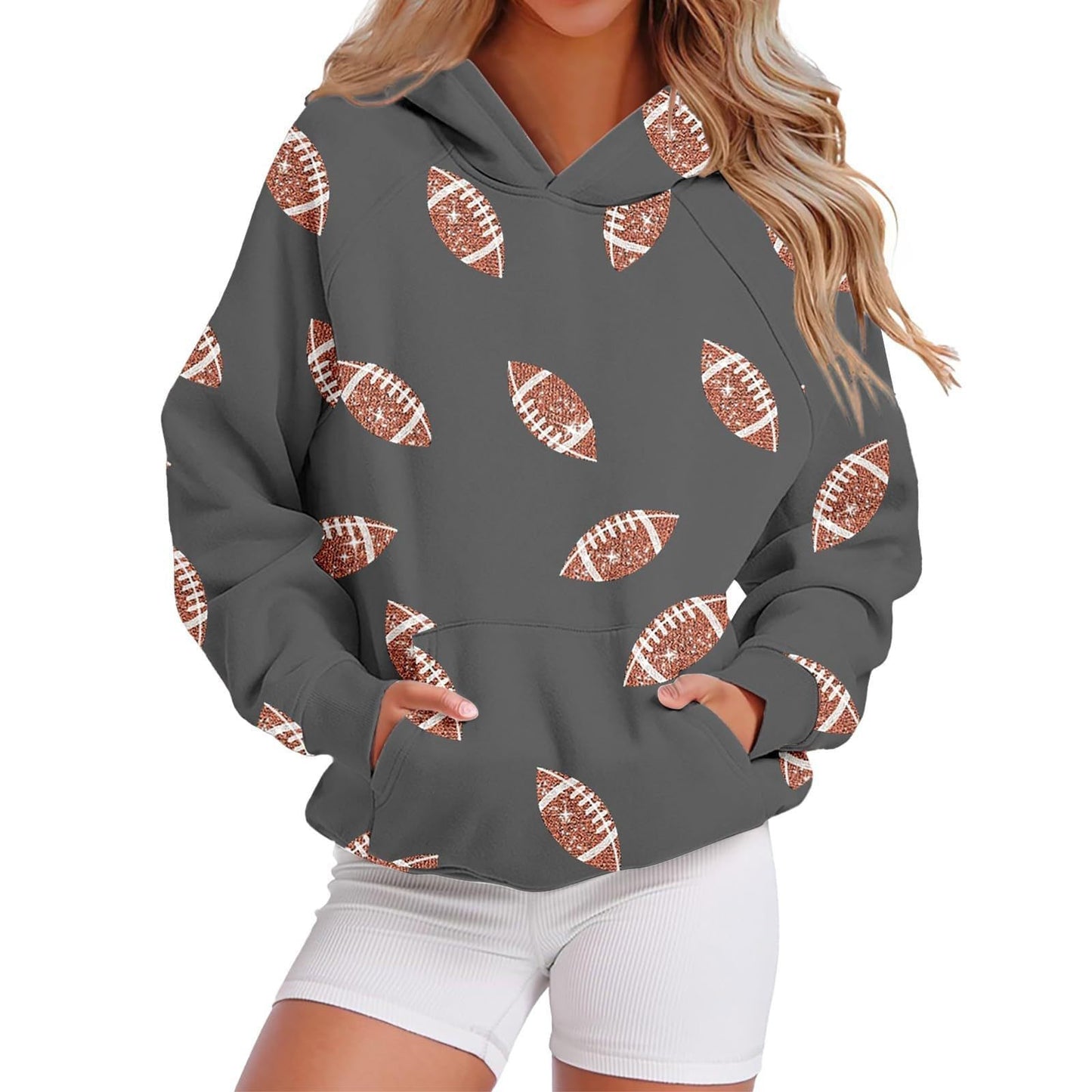 Hooded Sweatshirt With Baseball Elements Digital Design