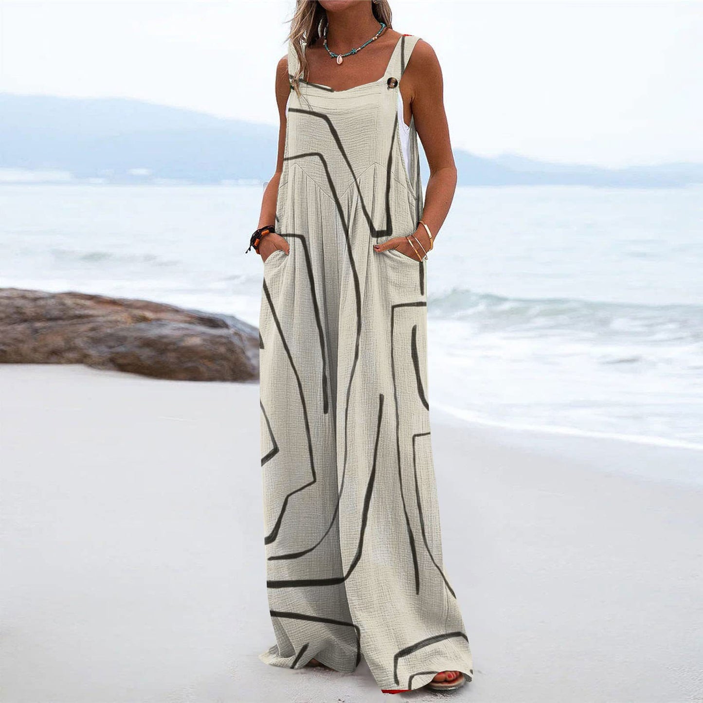 Loose-fit Jumpsuit With Printed Patchwork And Pockets