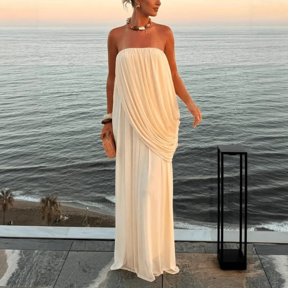 Simple Solid-color Tube Top With Pleated Figure-flattering Design And A Form-fitting Silhouette