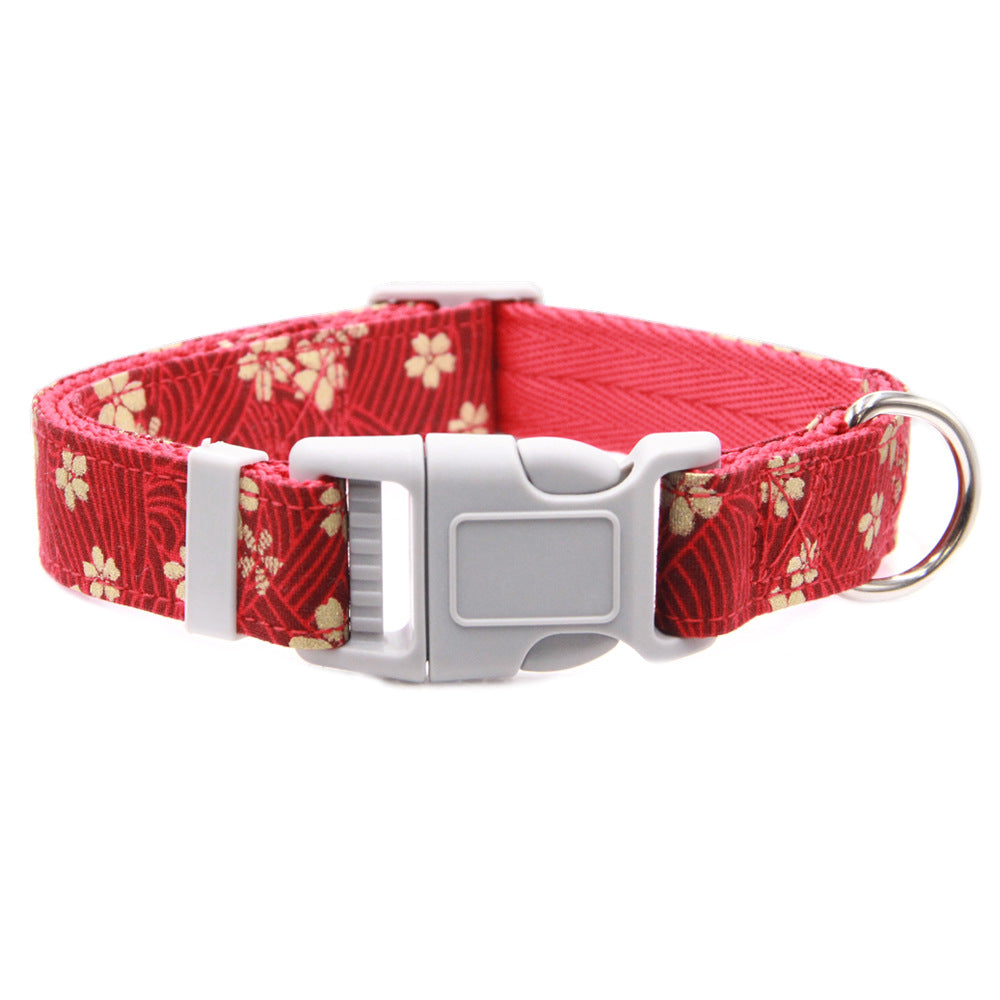 Dog Collar Adjustable Pet Collar Floral Bow Floral Fabric Ribbon Thickened Double Layer