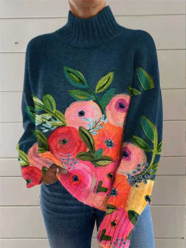 Women's Christmas Printed Turtleneck Sweater