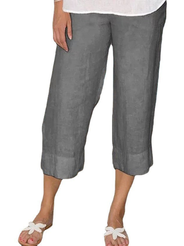 Solid Color Cotton And Linen Women's Simple Loose Casual Cropped Pants